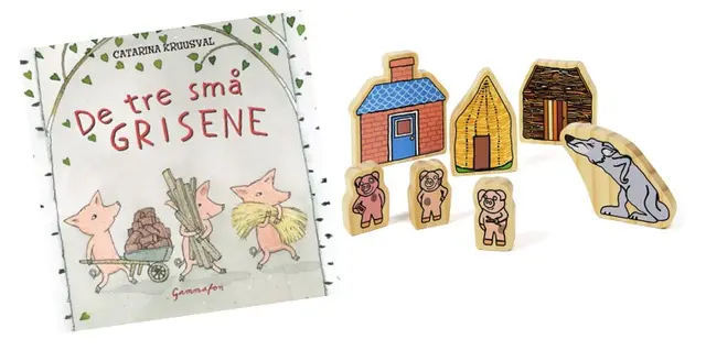 De tre små grisene bok med figurer 