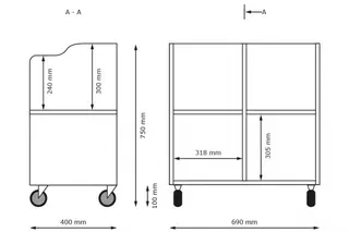 Bokkasse på hjul B69 x D40 x H75 cm