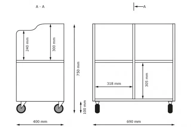 Bokkasse på hjul B69 x D40 x H75 cm 