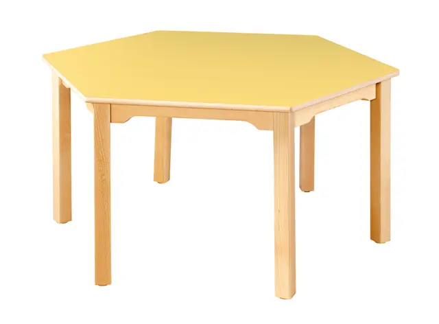 Marius laminatbord sekskant lys gul Ø120 x H58 cm 