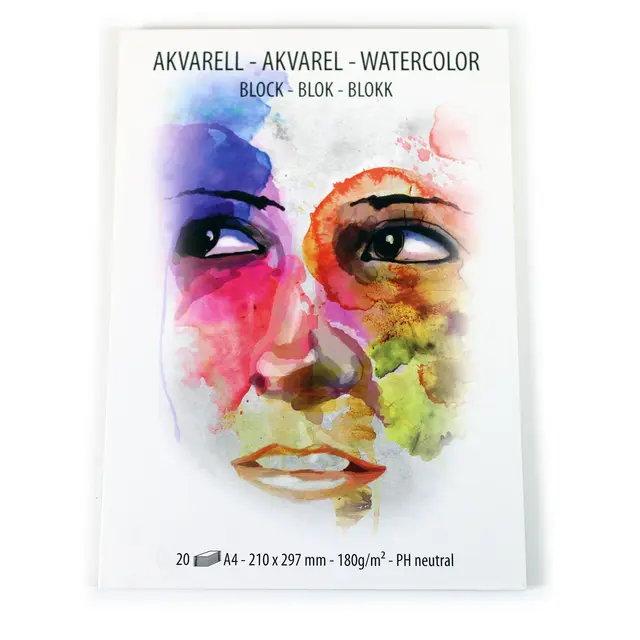 Akvarellblokk A5 180 g, 20 ark 