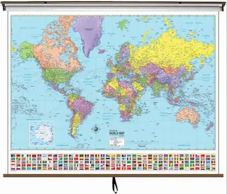 Verdens kart med flagg 160 x 135 cm