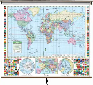 Verdens kart polar 160 x 135 cm