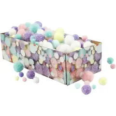 Pompons pastell med glitter &#216;15-40 mm, 400 g