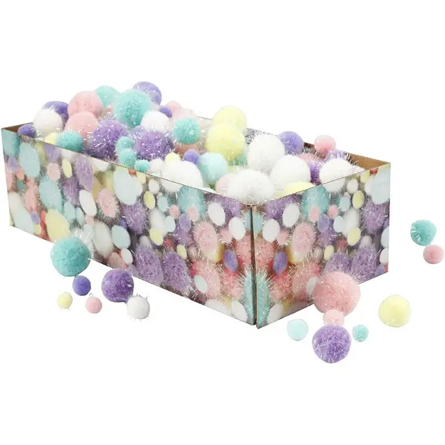 Pompons pastell med glitter Ø15-40 mm, 400 g 
