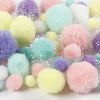 Pompons pastell med glitter Ø15-40 mm, 400 g