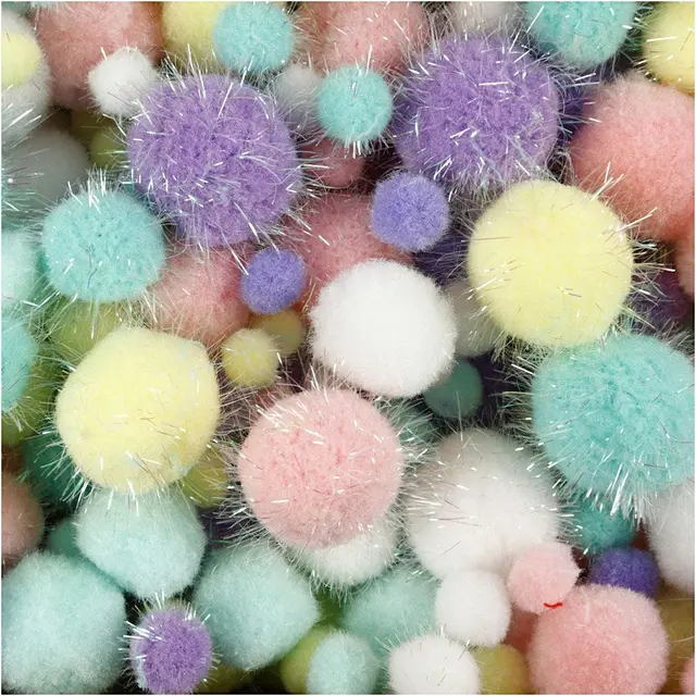 Pompons pastell med glitter Ø15-40 mm, 400 g 