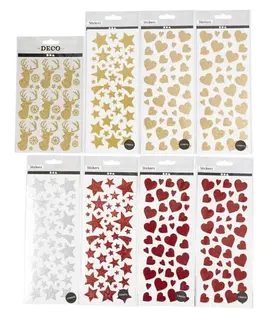 Glitterstickers jul L24 x B10 cm / L18,5 x B12 cm, 8 ark