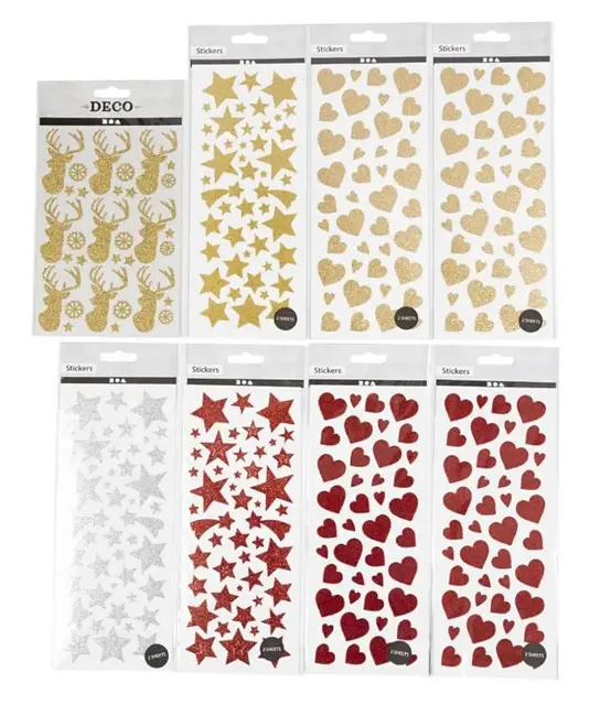 Glitterstickers jul L24 x B10 cm / L18,5 x B12 cm, 8 ark 