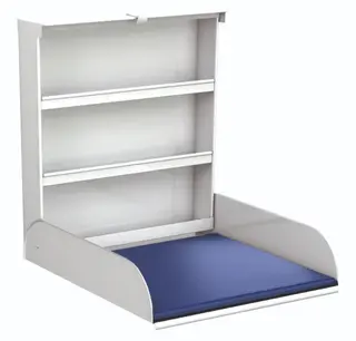 Vegghengt stellebord med madrass B673 x D165 x H725 mm