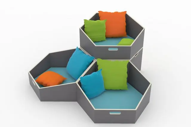 Hexa modul lekekrok m blå madrass B 80 D 92 X H 38,5 / 20 cm 