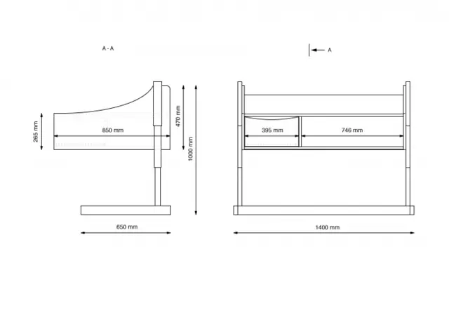 Stellebord uten vask B140 x D85 cm 
