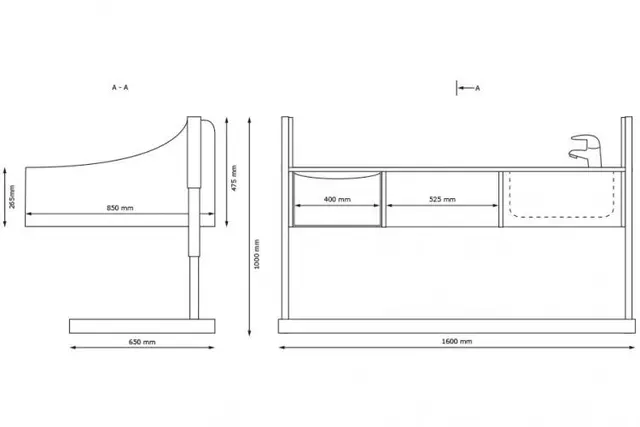 Stellebord med vask regulerbart B160 x D85 cm 