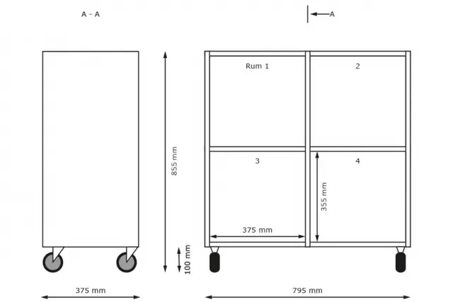 Kubus reol åpen 4 rom Med hjul 