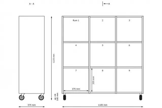 Kubus reol åpen 9 rom Med hjul 