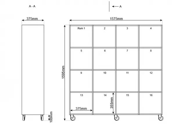 Kubus reol åpen 16 rom Med sokkel 