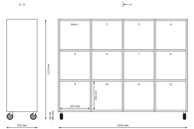 Kubus reol åpen 12 rom Med hjul 