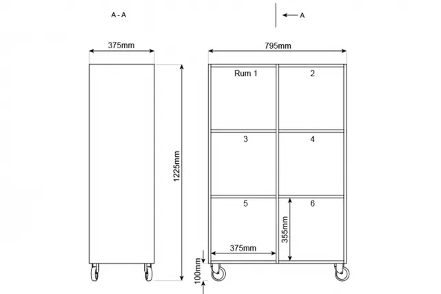 Kubus reol åpen 6 rom stående Med hjul 