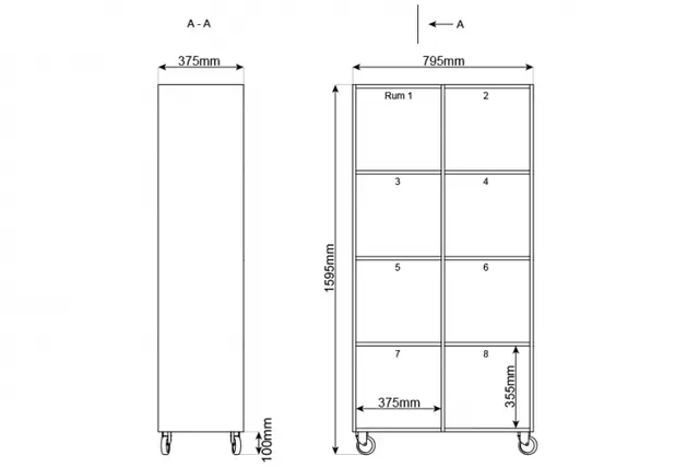 Kubus reol åpen 8 rom stående Med sokkel 