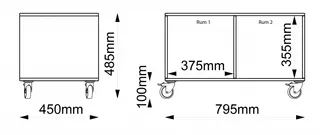 Kubus reol med bakvegg 2 rom Med hjul