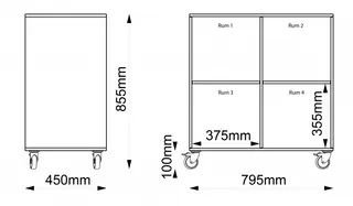 Kubus reol med bakvegg 4 rom Med hjul