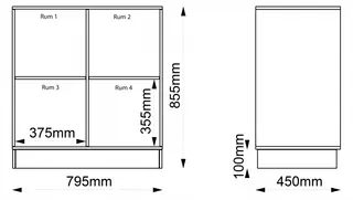 Kubus reol med bakvegg 4 rom Med sokkel