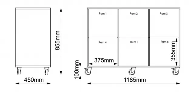 Kubus reol med bakvegg 6 rom Med hjul 