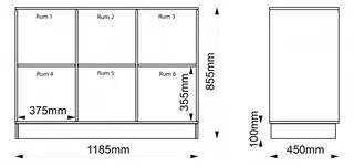 Kubus reol med bakvegg 6 rom Med sokkel