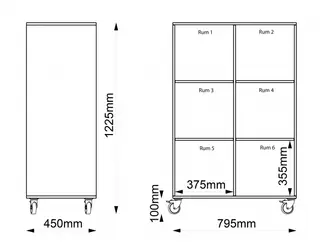Kubus reol med bakvegg 6 rom stående Med sokkel