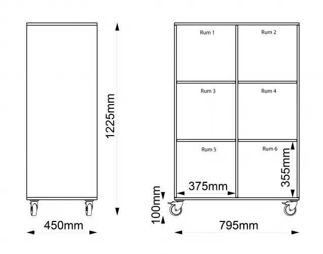 Kubus reol med bakvegg 6 rom stående Med sokkel 