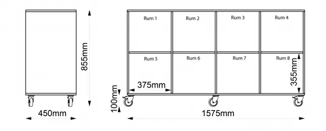 Kubus reol med bakvegg 8 rom Med hjul 