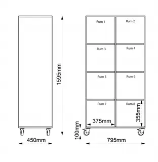 Kubus reol med bakvegg 8 rom stående Med hjul