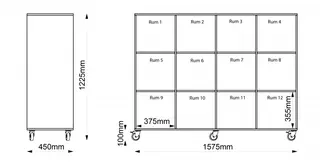 Kubus reol med bakvegg 12 rom Med sokkel