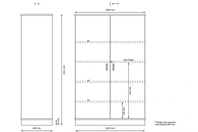 Materialskap B100 x D45 x H160 cm 