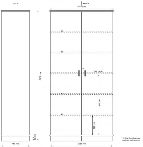 Materialskap B100 x D45 x H210 cm 