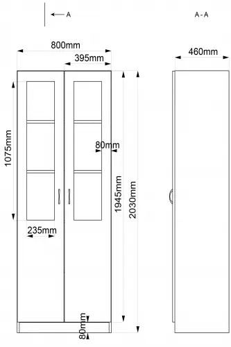 Moss høyskap med glassdører Antrasitt 