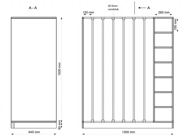 Madrasskap for 7 madrasser og sengetøy B130 x D65 x H158 cm 
