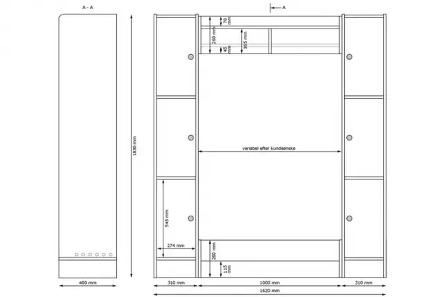 Duno personalskap 3 rom B31 x D40 x H183 cm 