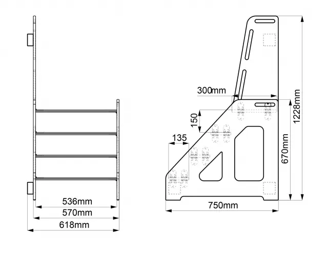 Vegghengt påkledningsbenk 3 trinn B75 x D57 x H67/123 cm 
