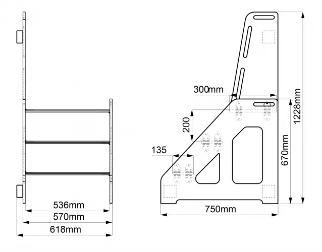 Vegghengt påkledningsbenk 2 trinn B75 x D57 x H67/123 cm 