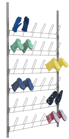 Støvel- og vanteholder med veggskinner B90 x D13 x H179 cm