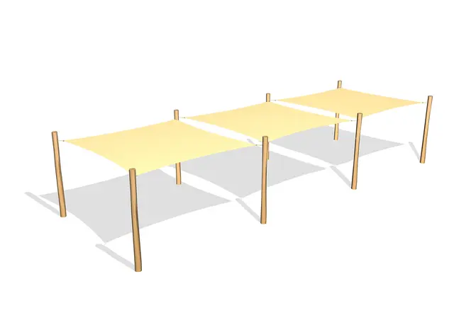 Solseilkombinasjon med 3 firkantseil 3 x L360 x B360 