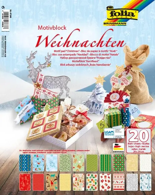 Mønstrete kartong julemotiv A4, 20 stk 