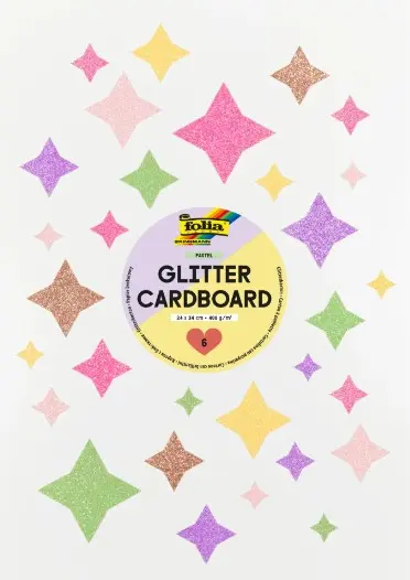 Glitterpapp pastell 24 x 34 cm 300 g, 6 ark 