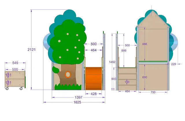Trehuset med trapp og sklie B337 x D164 x H212 cm 