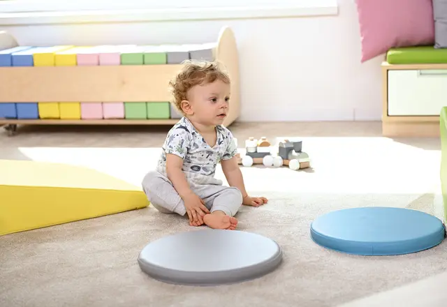 Quadro sitteputer lys blå, 5 stk Ø35 x H3 cm 