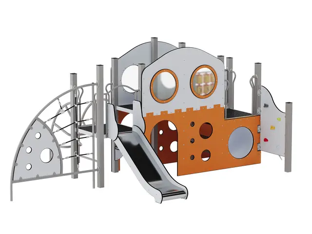 Quadro Play klatrestativ med lekehus L350 x B569 x H236 cm 