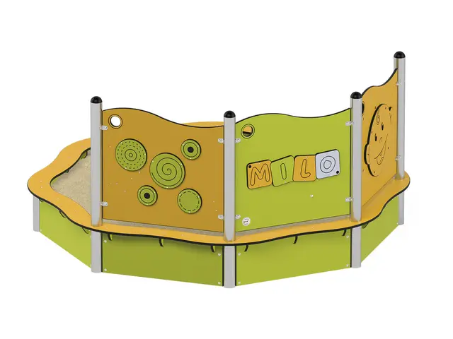 Milo sandkasse med aktivitetspaneler L239 x B239 x H119 cm 