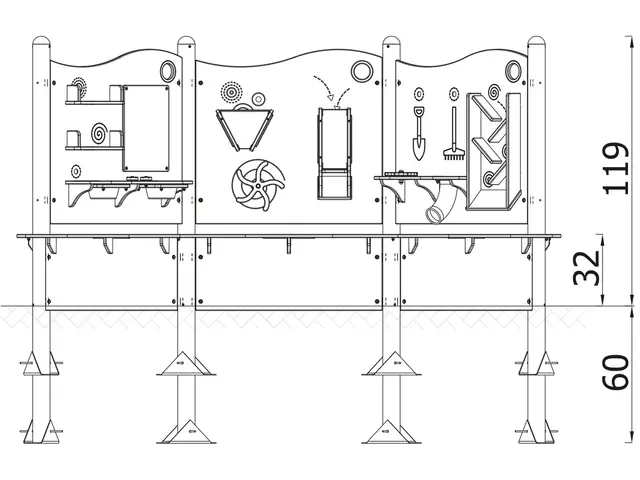 Milo sandkasse med aktivitetspaneler L239 x B239 x H119 cm 