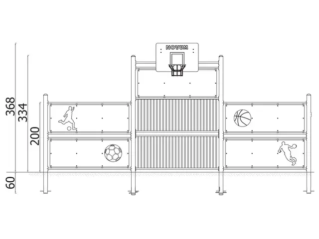 A4K kombinasjonsmål med ballvegg L761 x B244 x H368 cm 